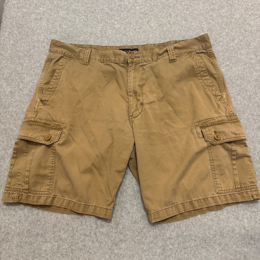 US Polo Assn Mens Brown Khaki Cargo Shorts Size 42 Cotton Twill Utility Y2K